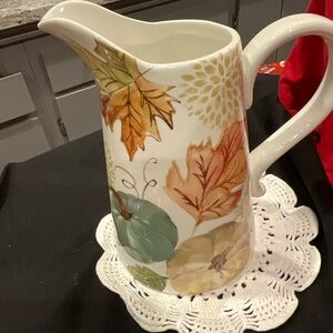 BP—-Autumn Leaves Ceramic Pitcher by POTTERS STUDIO 56 Oz.